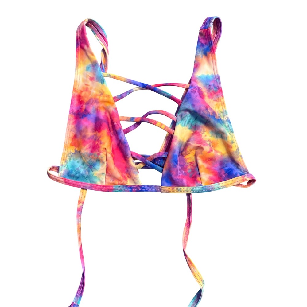 Hot Topic Rainbow Tie Dye Strappy Bikini Top Size Medium